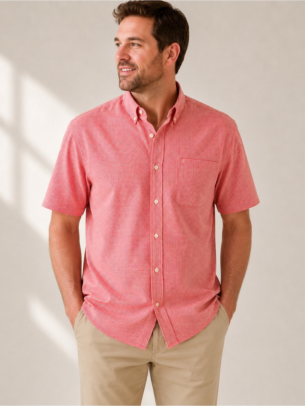 Eddie Bauer Men’s Orange Plaid Button Up Camp Shirt L